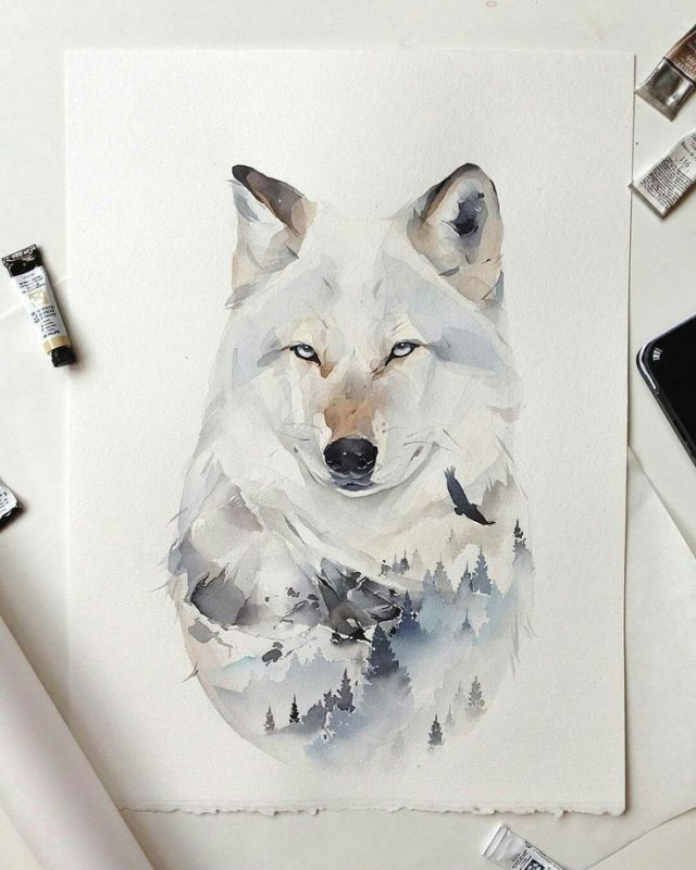 Животные акварелью