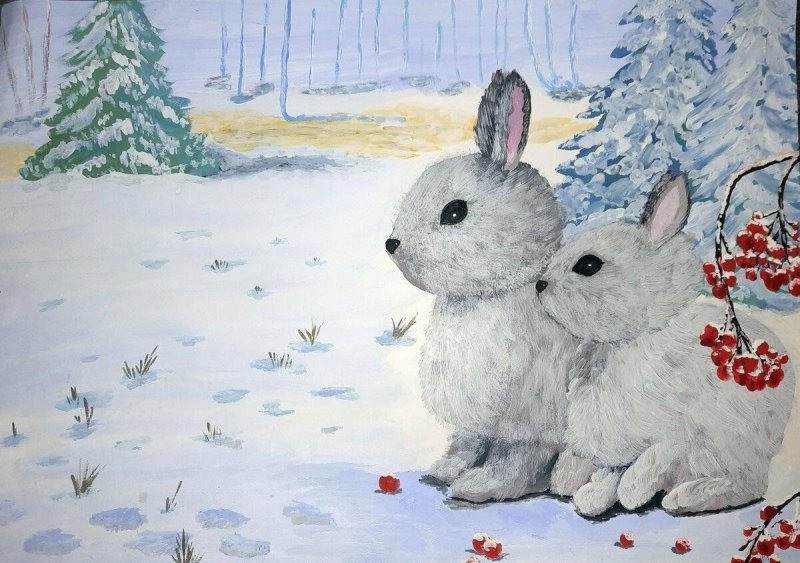Зимний зайчик рисунок