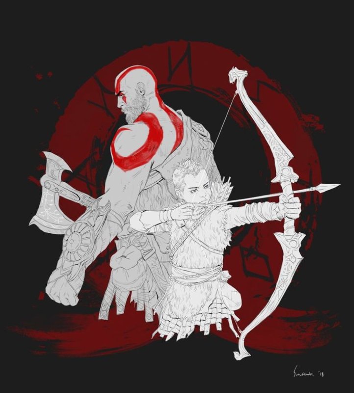 God of War Кратос и Атрей арт