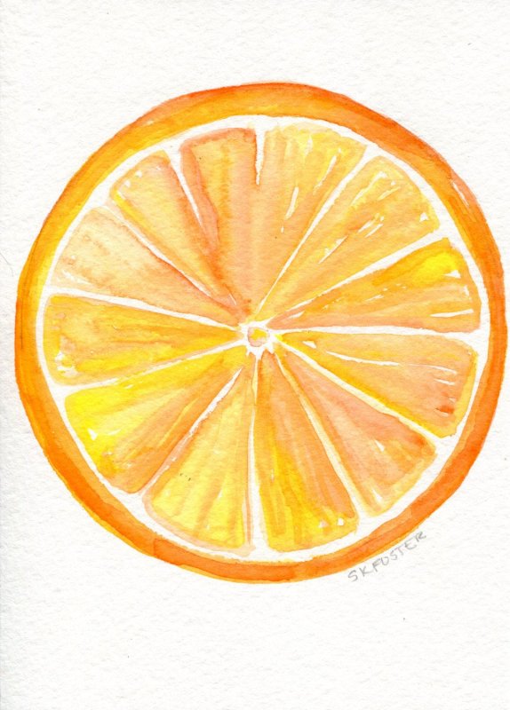 Апельсин акварелью