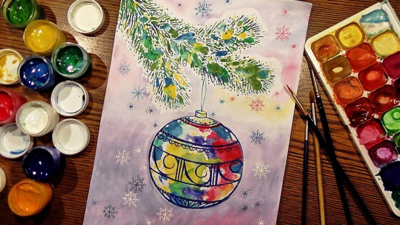 Новогодние рисунки красками
