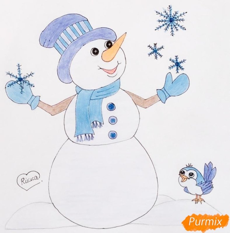снеговик рисование