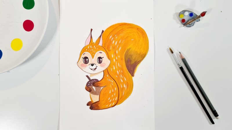 Рисуем белку гуашью