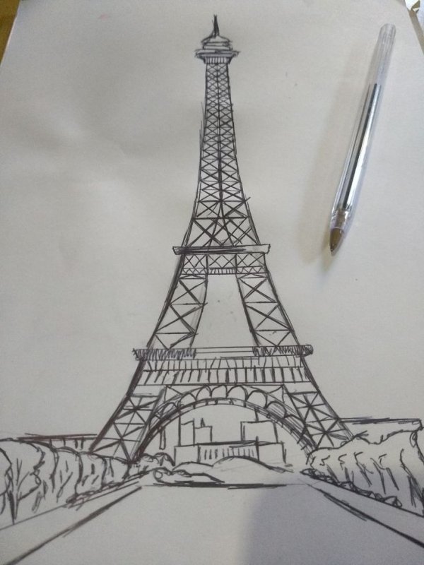 Рисунок Эйфелевой башни карандашом