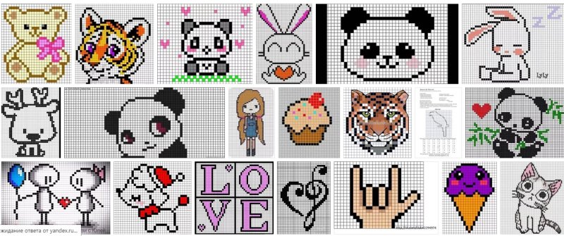 Рисунки по клеточкам на др