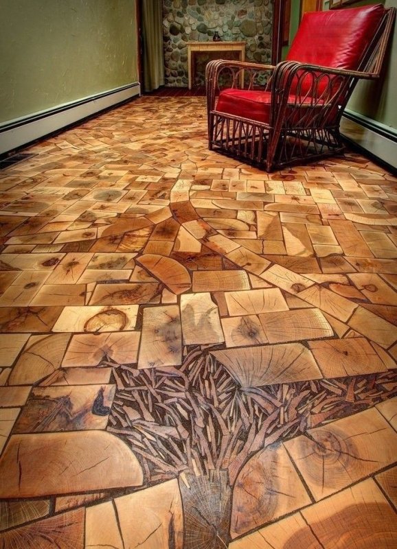 Пол из спилов дерева