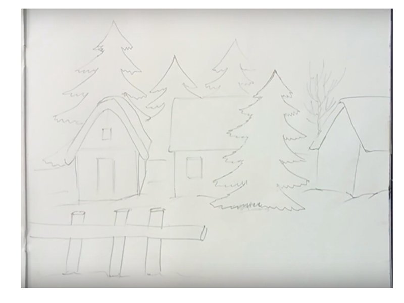 Зимний рисунок карандашом