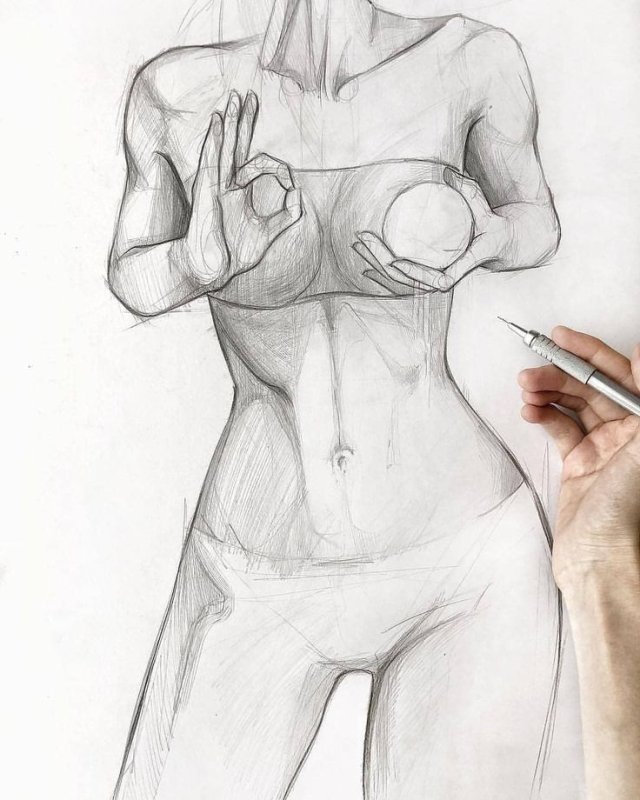 Женское тело рисунок карандашом
