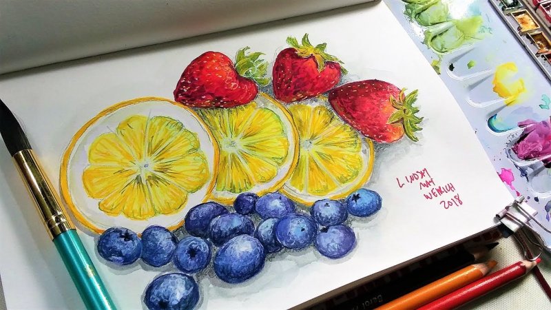 Рисование маркерами фрукты