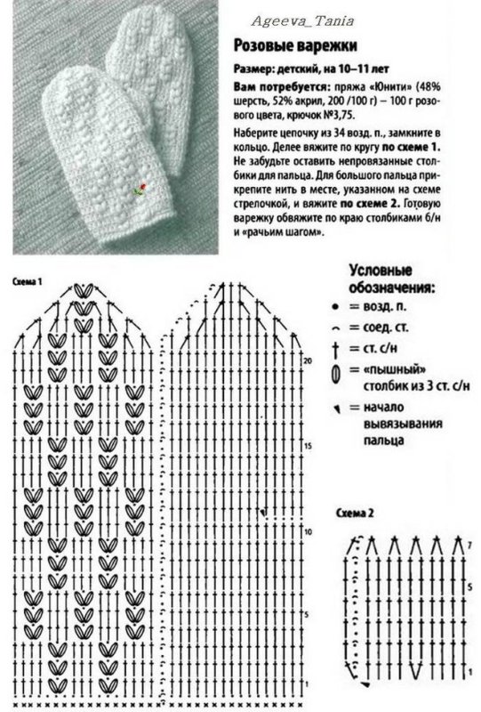 вязание спицами варежки для детей схема с описанием