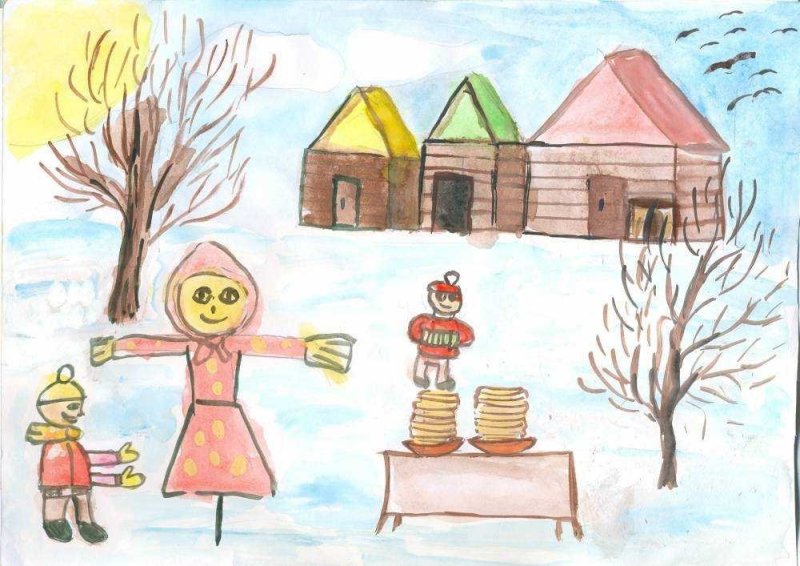 Масленица рисунок карандашом