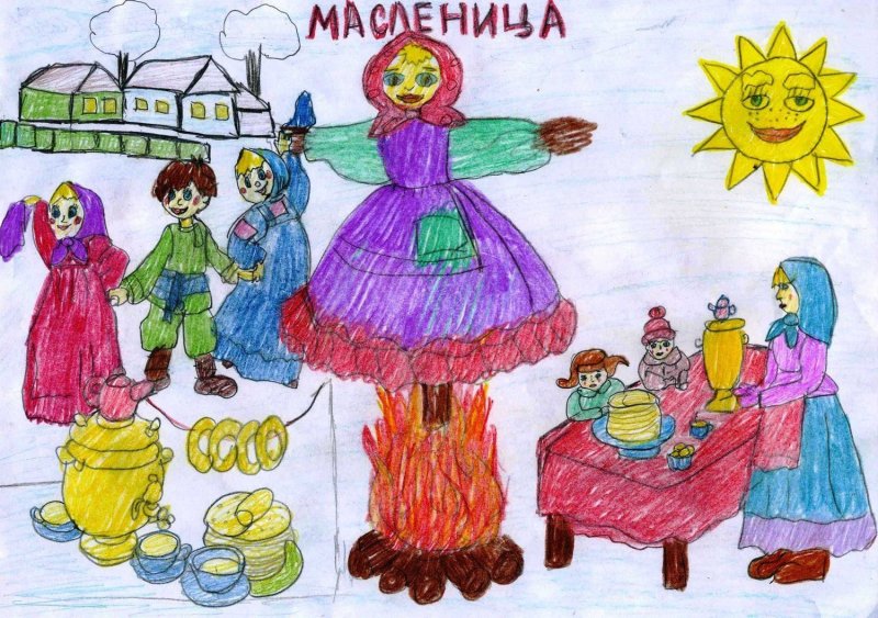 Масленица детские рисунки