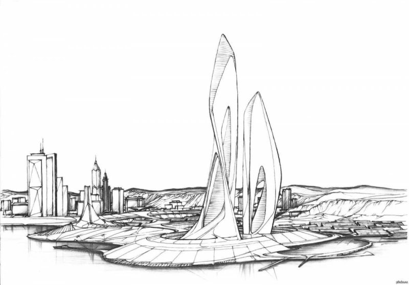 Фантастический город рисунок