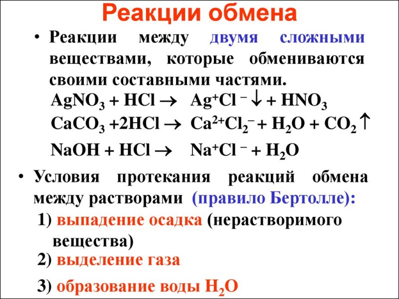 Реакция обмена химия примеры
