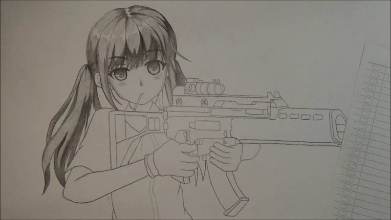 Аниме карандашом с оружием