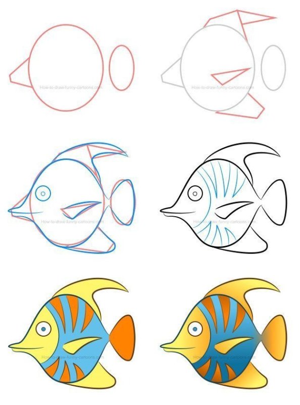 поэтапное рисование рыбки