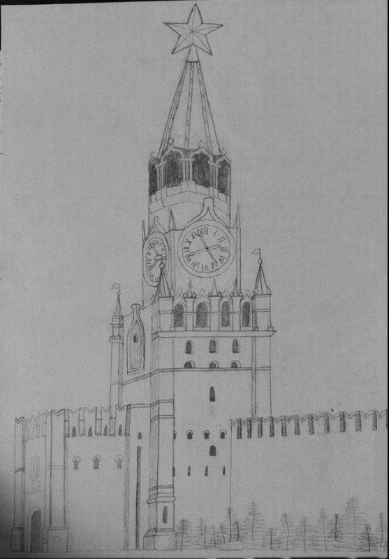 Спасская башня Кремля рисование