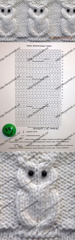 Шапка Сова спицами схема с описанием детская