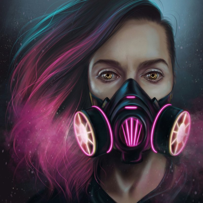 Cyberpunk 2077 неон противогаз