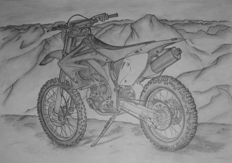 Мотоцикл рисунок карандашом