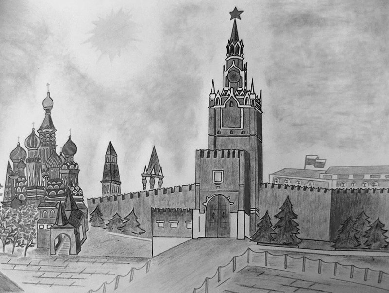 Спасская башня Кремля и собор Василия Блаженного