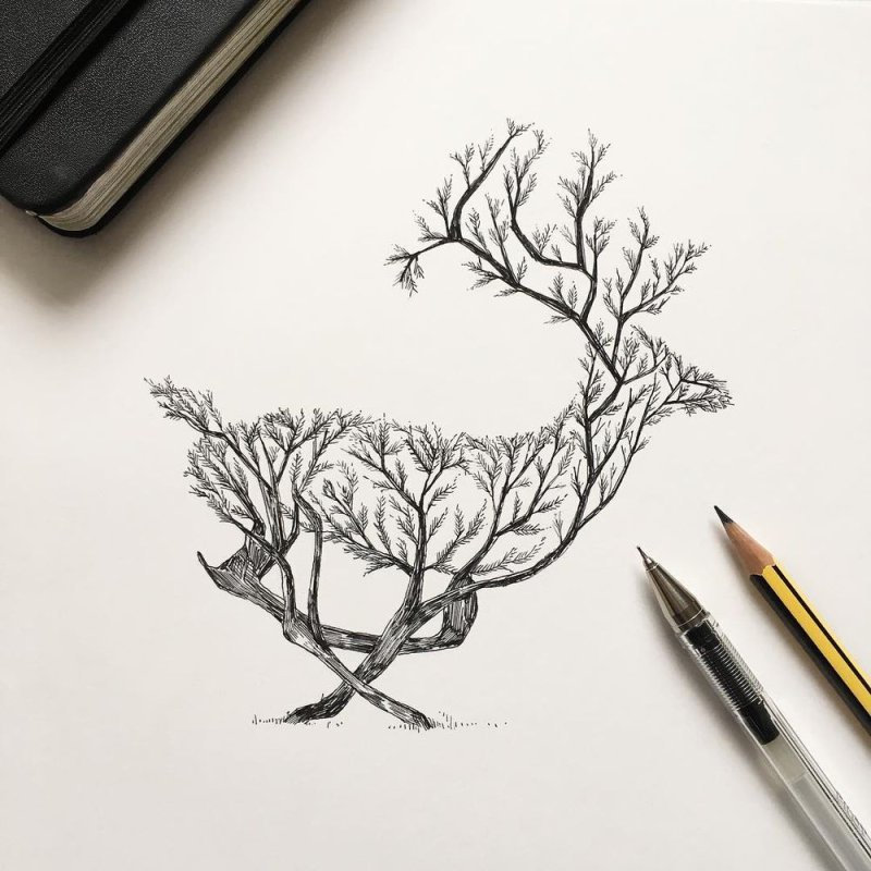 Рисунки чёрной гелевой ручкой