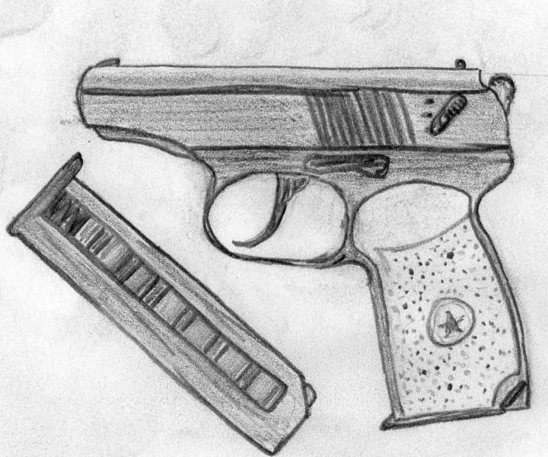 Пистолет рисунок карандашом