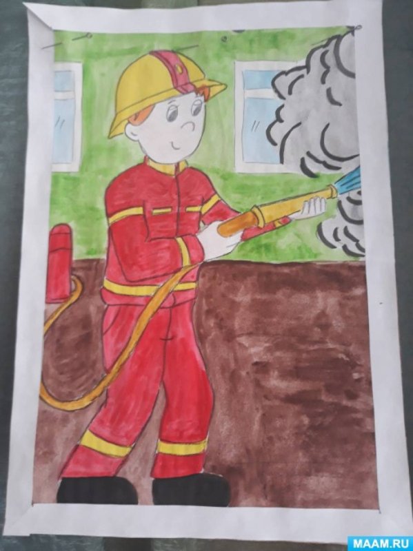 Детские рисунки про пожарных