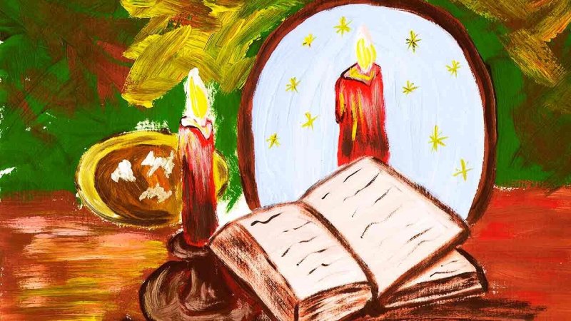 Рисунок на тему Рождество красками