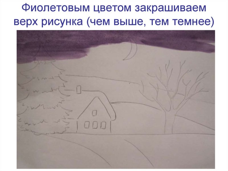 Зимний пейзаж рисунок карандашом
