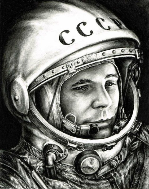 Юрий Гагарин портрет рисунок
