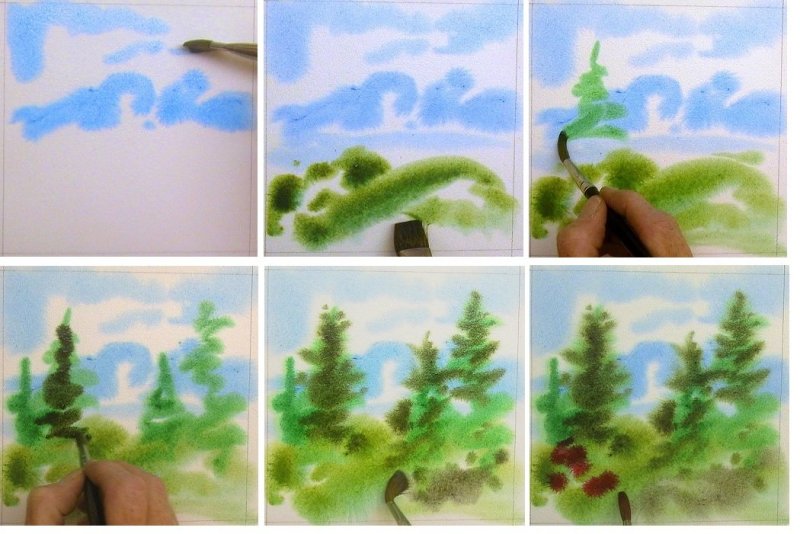 техника рисования акварелью