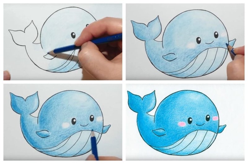 Рисунок кита легкий