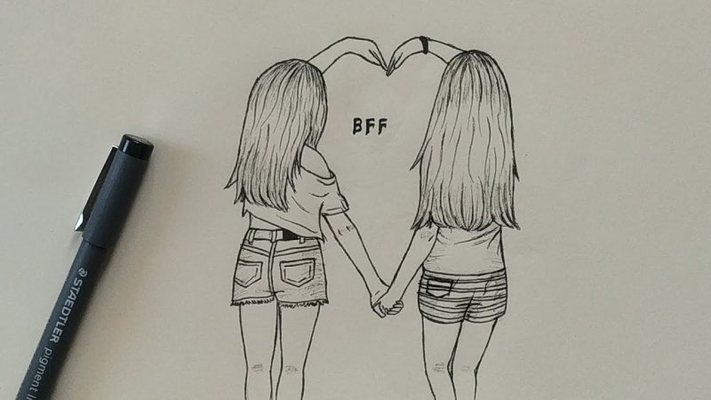 рисунок карандашом с подругой