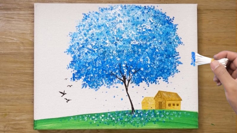 Рисование красками и ватными палочками