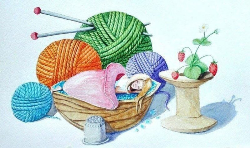 Клубок ниток со спицами