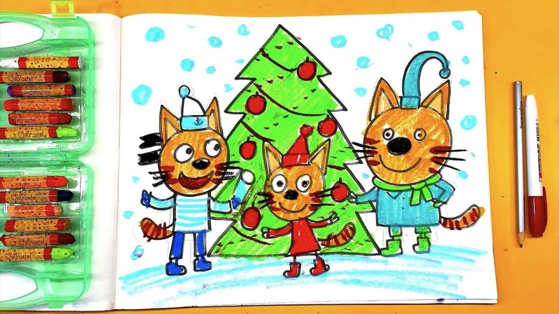 рисование для детей три кота