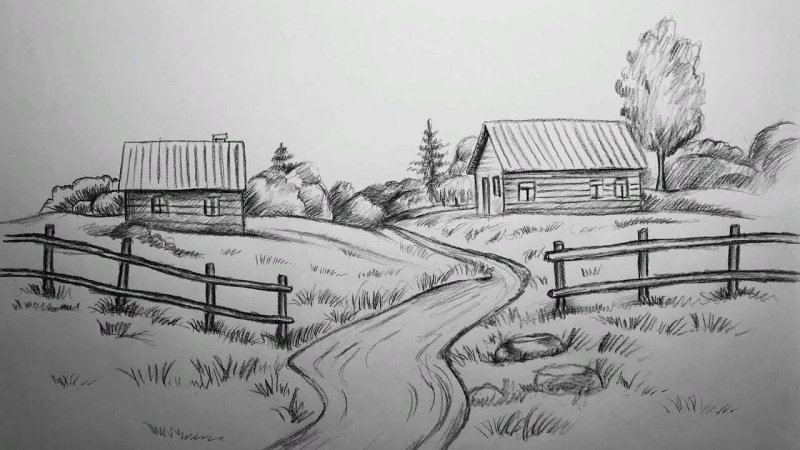 Пейзаж рисунок карандашом