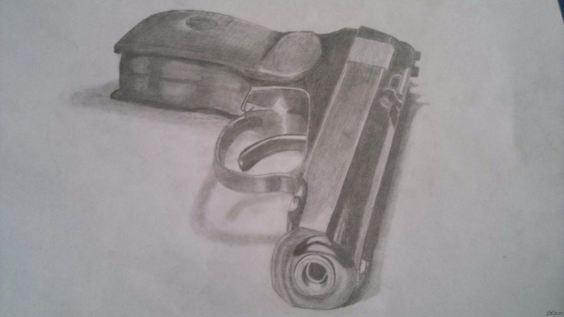 Пистолет рисунок карандашом