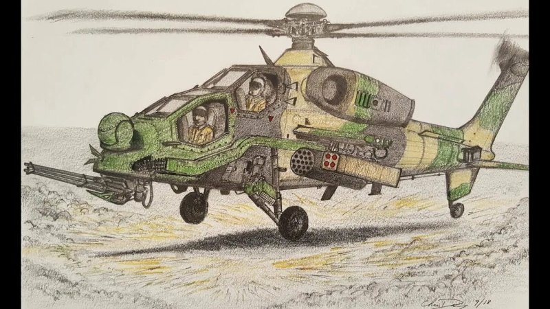 Нарисовать военный вертолет