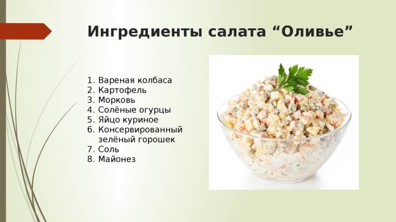 Салат Оливье Ингредиенты