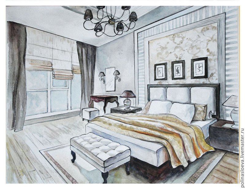 интерьер спальни рисунок
