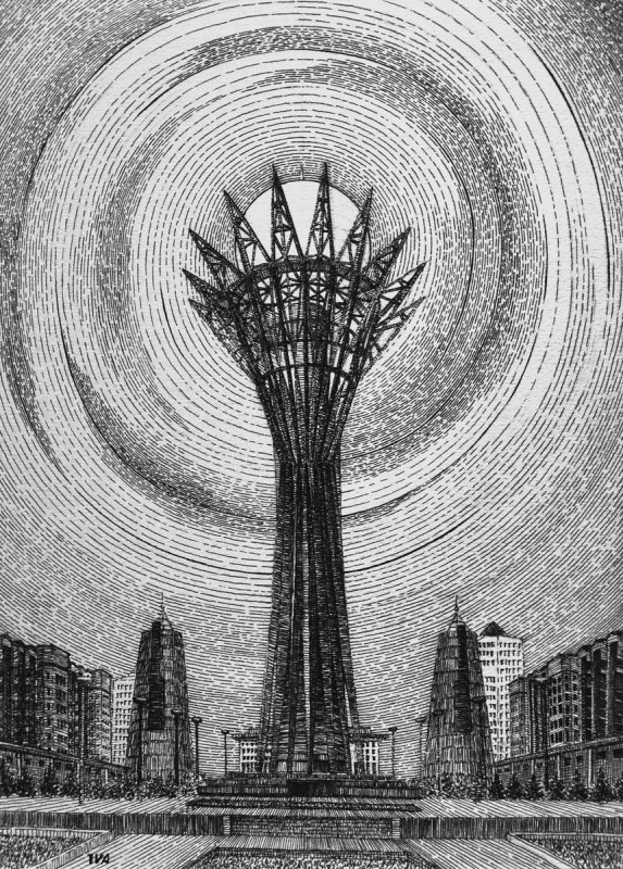 Раскраска монумент Байтерек