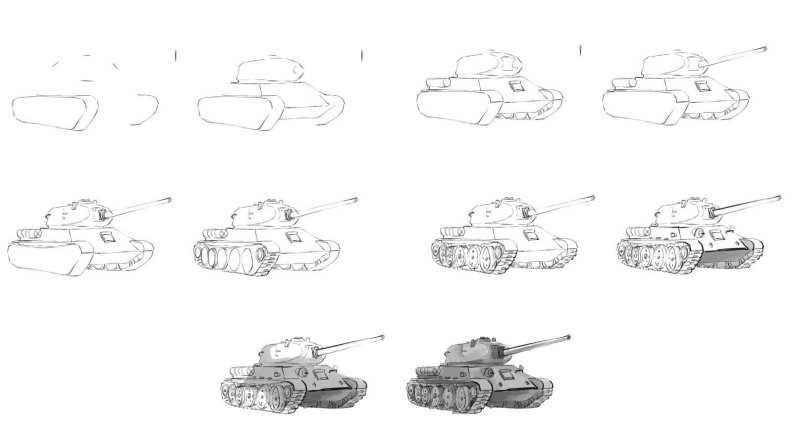 Танк т 34 85 рисунок поэтапно