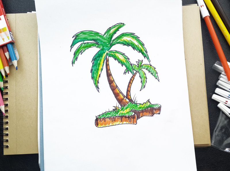 Рисунок пальмы фломастерами