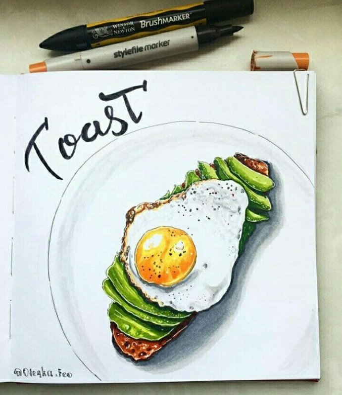 Рисунки фломастерами легкие еда