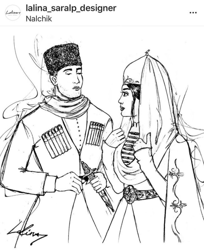 Черкес и черкешенка вектор