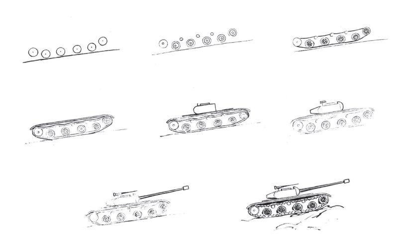 Танк т34 рисунок поэтапный