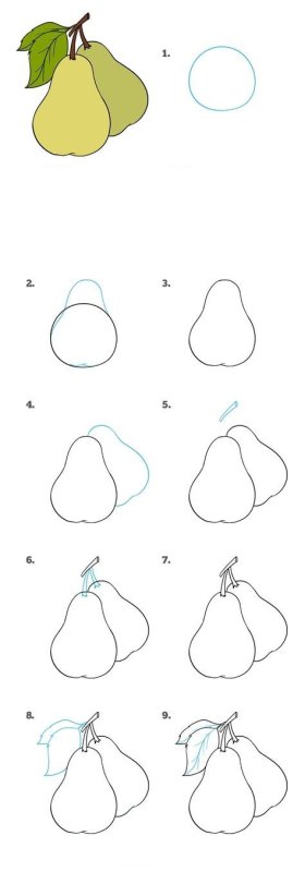 Поэтапное рисование груши для детей