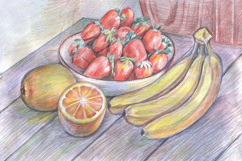 Натюрморт с фруктами рисунок